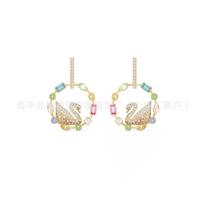 施华洛水晶世奇灵动天鹅跳动的心耳环施家高版本恶魔之眼耳钉女|undefined