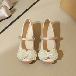 836-H160 French style fashionable small pearl decoration square head straight buckle strap shallow mouth inside height increasing middle single order shoes
