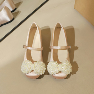 836-H160 French style fashionable small pearl decoration square head straight buckle strap shallow mouth inside height i