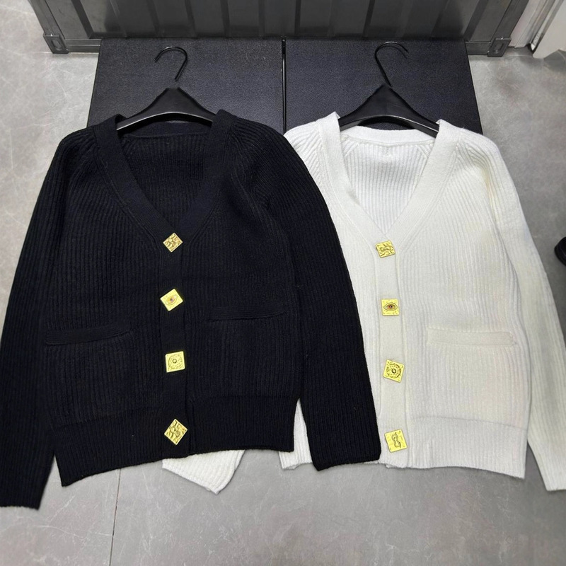 Autumn 2025 New Model Shapelli Gold Button Knit Long-Sleeve Single-Breasted Cardigan Loose Versatile Women's Top