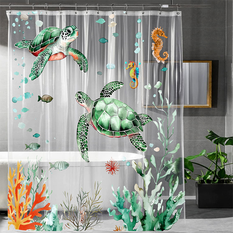 Eva Transparent Printed Shower Curtain Amazon's Popular Home Supplies Waterproof Thickeneded Bathroom Curtain Punch-Free Partition Curtain