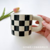 INS Wind Fat Cup Splash Cup Ceramic Cup Smooth Malker Cup Wholesale Milk Coffee Cup Checkered Cup