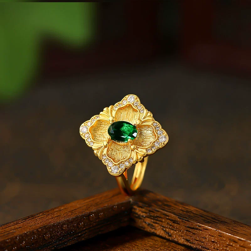 Реальное золото электрообработка Итальянский Brati Craft Jewelry Set Ретро Имитация Panjieshire Изумрудный Цветной Сокровищный Перстень