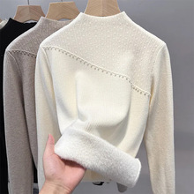 秋冬装新款加厚半高领针织衫毛衣女2025一体绒打底衫保暖加绒上衣