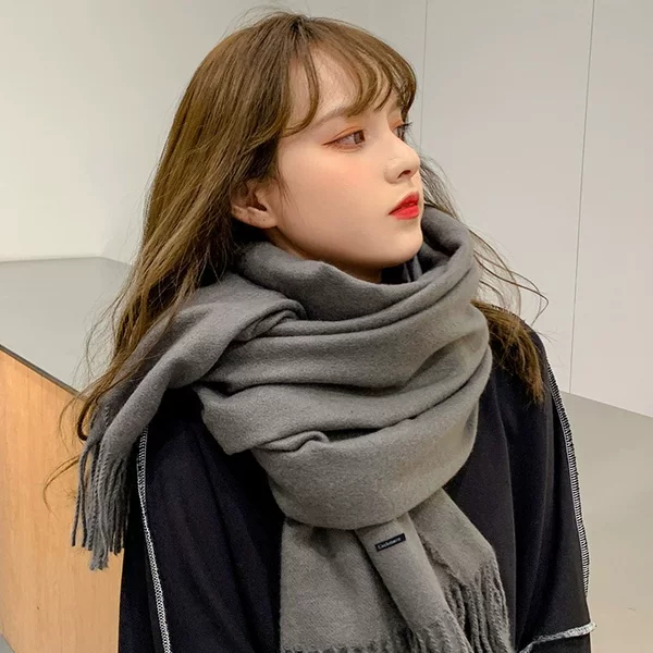 Autumn and Winter New Japanese and Korean Thickeneded New Imitation Cashmere Scarf Women's Solid Color Men's and Women's Tassel Warm Shawl Dual-Use Scarf