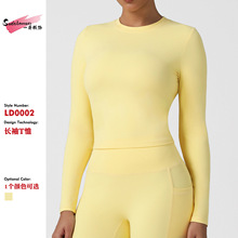 跨境秋冬紧身瑜伽上衣高弹圆领长袖T恤跑步户外运动上衣健身服女