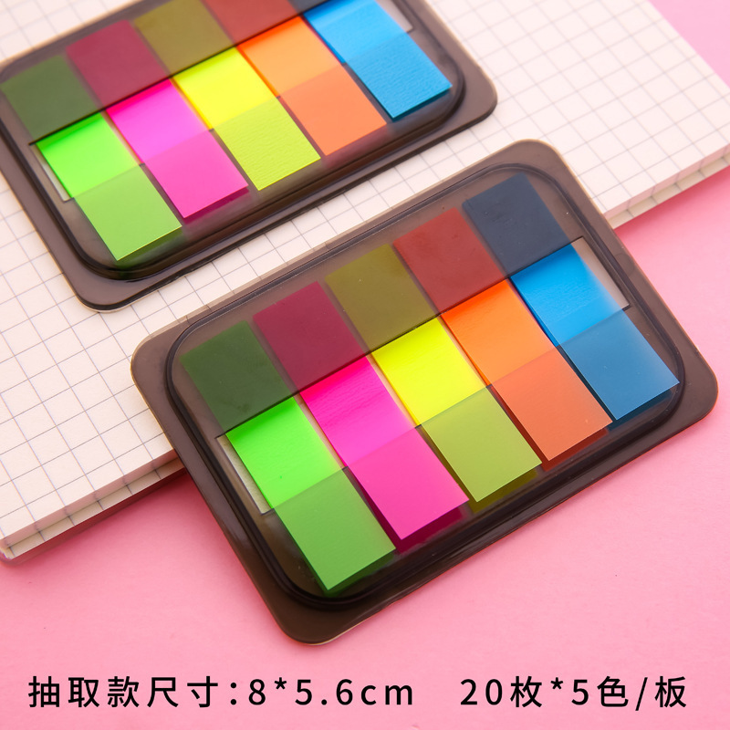 El papel de etiqueta de índice de notas puede escribir marcas, tiras pequeñas, marcadores de plástico, números de página de indicación transparente, película fluorescente