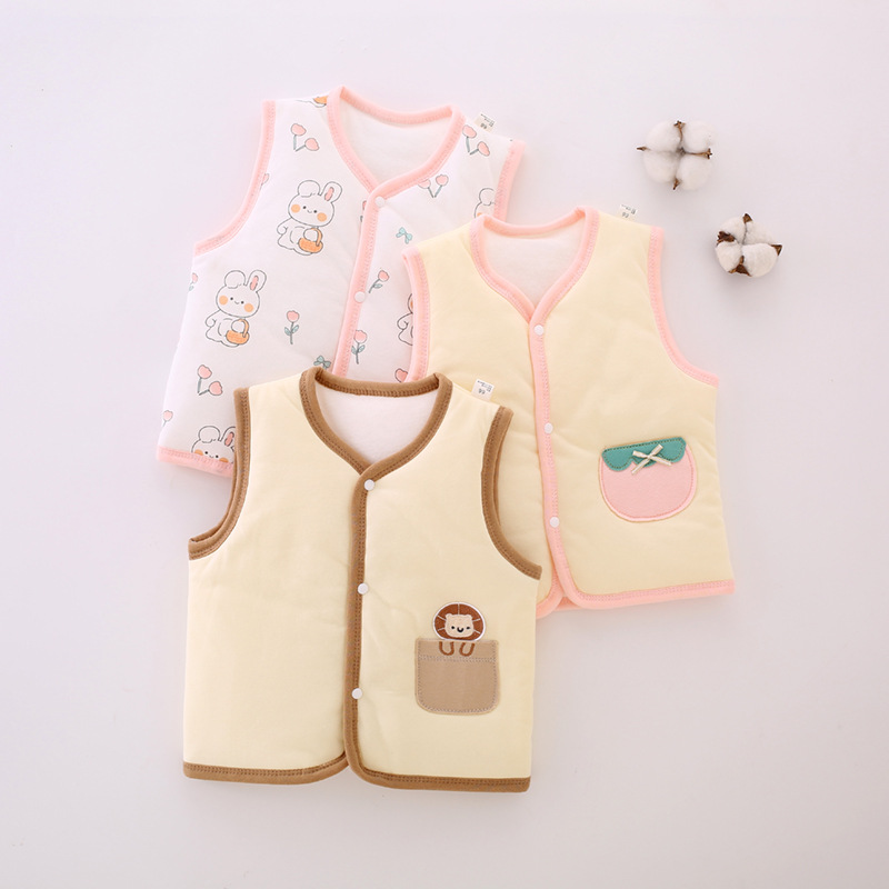 Baby Vest, Autumn/Winter Style, Newborn Baby Padded Warm Vest, Pure Cotton Thickened Small Vest for Outer Wear