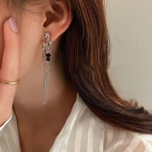 925 Silver Geometric Irregular Chain Tassel Earrings Korean Ins Cool Style Personality Earrings Female Elegant Earring Accessory