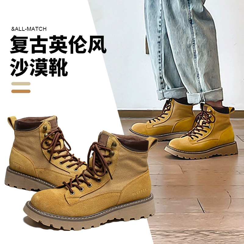 Ботинки из ревеня, новые ботинки до середины икры из воловьей кожи, ботинки для пустыни на толстой подошве, Мужские ботинки в британском стиле в стиле ретро, осенне-зимние подходящие ко всему комбинезоны