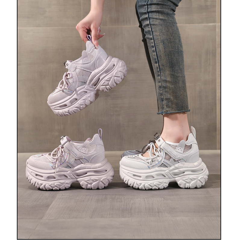 Giày sneaker nữ chunky đế dày lưới thoáng khí tăng chiều cao — màu tím chi tiết 17