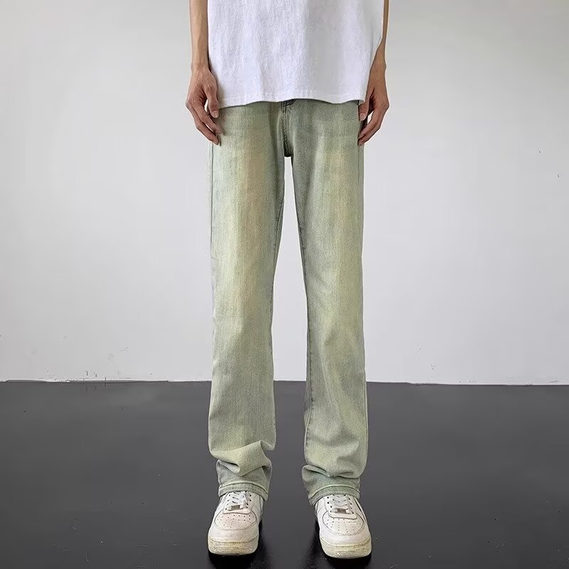 American Street Fashion Micro-Lat Jeans Primavera y otoño para hombre Pantalones largos de estilo Vibe de estilo coreano rectos y sueltos