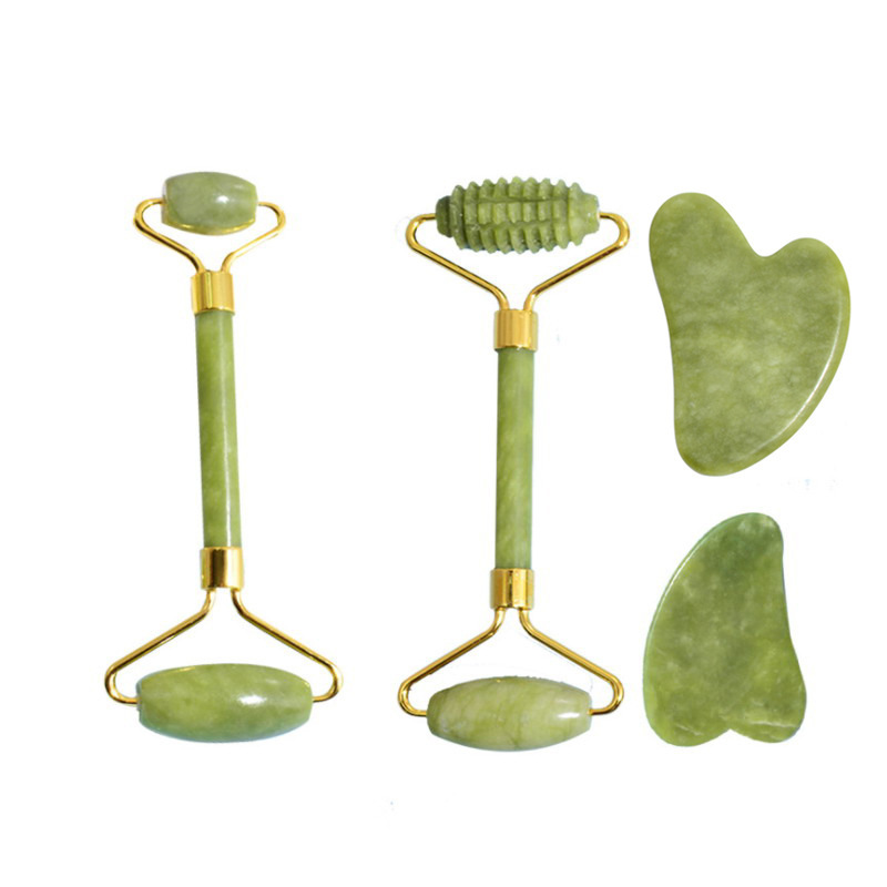 Fábrica de fuentes masajeador facial de jade natural, empujador facial de belleza facial, conjunto de placa de rueda de jade