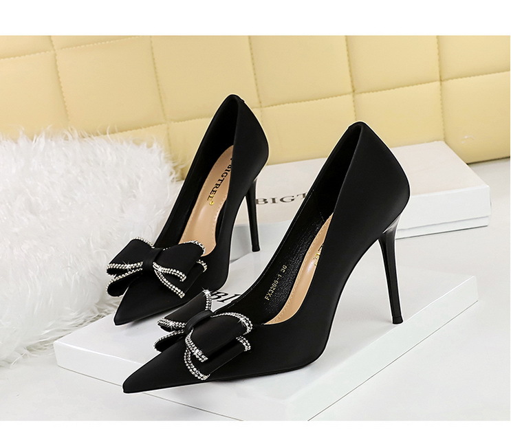 High Heels Stiletto High Heels Damenschuhe flacher Schnitt Pointe Strass Bogen Einzelschuh Damen_voghion.com