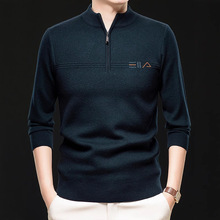 羊毛衫男士中年加厚拉链毛衣男秋冬针织羊毛半高领打底衫爸爸装