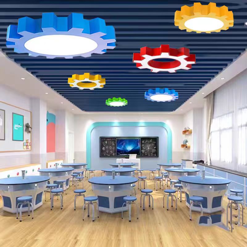 Ceiling light for early age solar-powered, ceiling lamp with gears