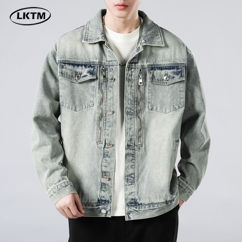 Lktm hombres ropa # otoño apenado Denim abrigo ins American High Street marca de moda chaqueta casual hip hop top