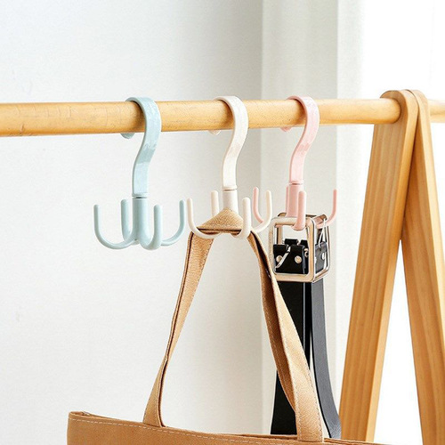 Rotating four-claw hook household multi-functional coat hook bag tie rack wardrobe punch-free scarf storage rack