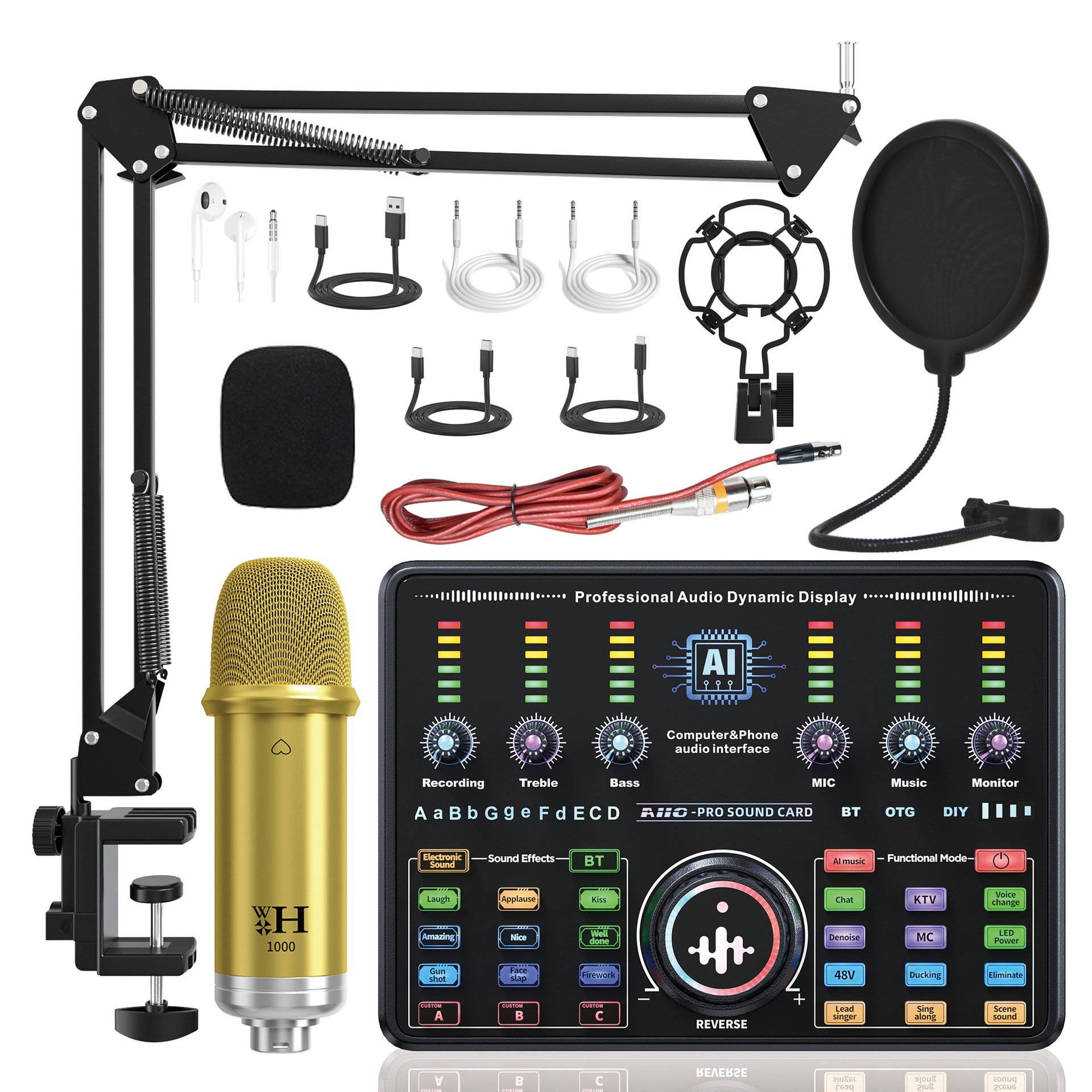 Ai10 Live Broadcast Sound Card 48V Microphone Set for Mobile Phones and Computers Plug and Play Source Factory Direct Sales