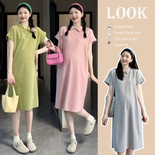 in stock Real Shot New Product ~ 2024 Loose Casual dress Korean Summer Polo Design Slim Pregnant Women Skirt