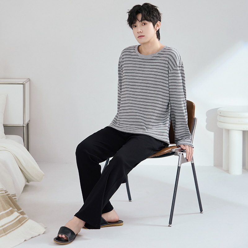 7A clase pijama de algodón de doble cara para hombres primavera, otoño y verano 2025 nueva manga larga 100% algodón engordado ropa para el hogar de tamaño grande