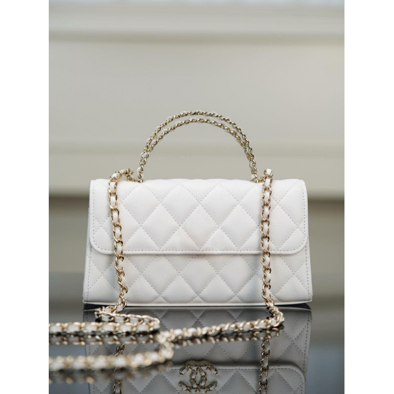 25S New Model Caviar Leather Kelly Handle Bag with Cross Handle, Quilted Chain Bag, Crossbody Small Bag