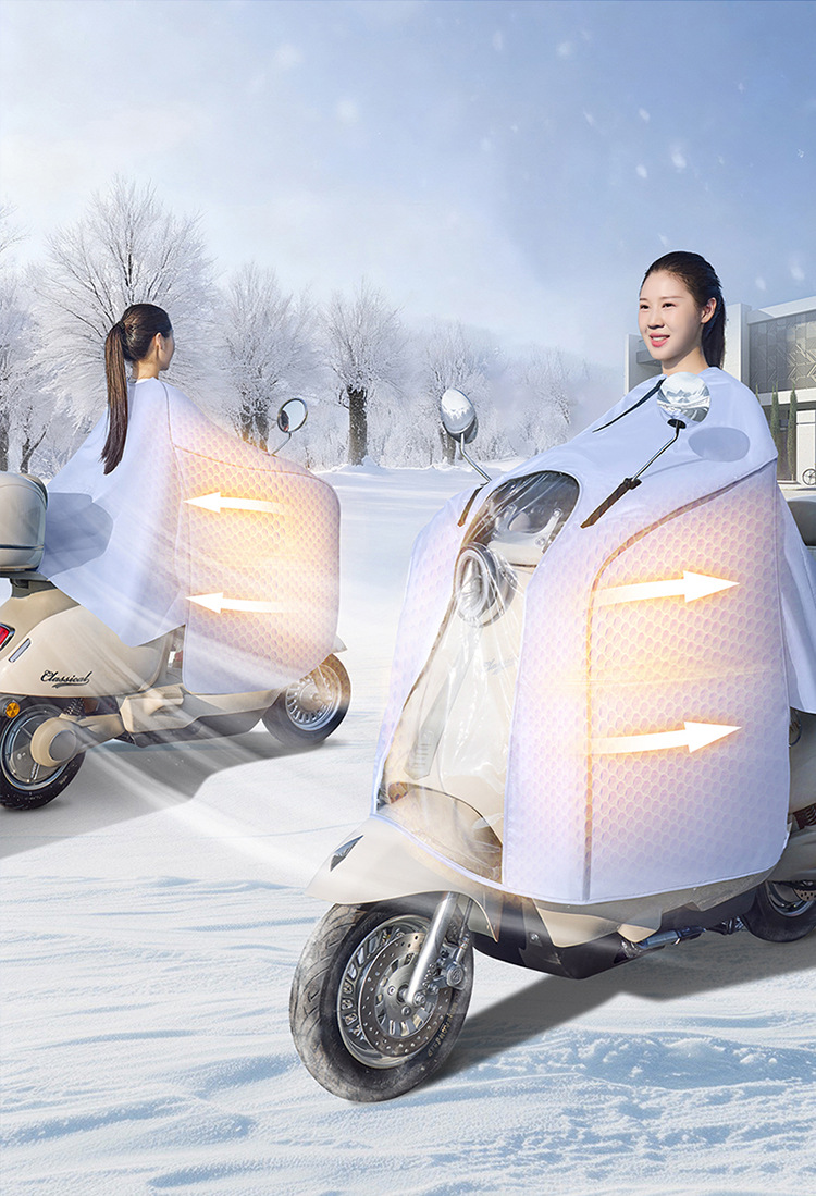 Electric Vehicle Windproof Cover with Fleece Lining, Thickened Cape-Style Motorcycle Waterproof Cover, Universal for All Seasons, Waterproof Membrane, Full Coverage for Winter