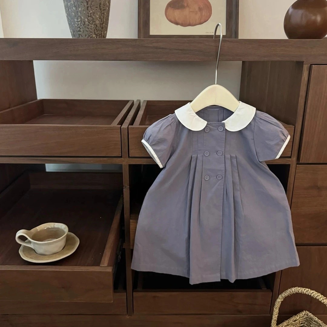 Qi Qiqi niñas de color sólido vestido delgado de verano 2025 nuevo estilo de ropa infantil estilo inglés vestido de princesa infantil