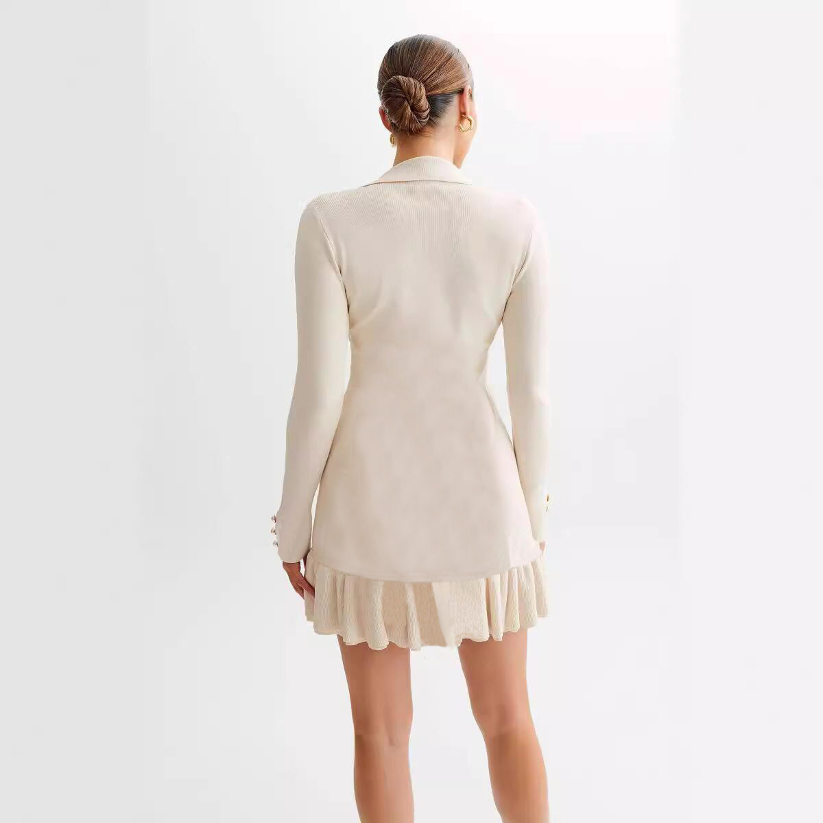 Women's Dress With Bow Tie Ruffle And Pearl Buttons Small Fit_voghion.com