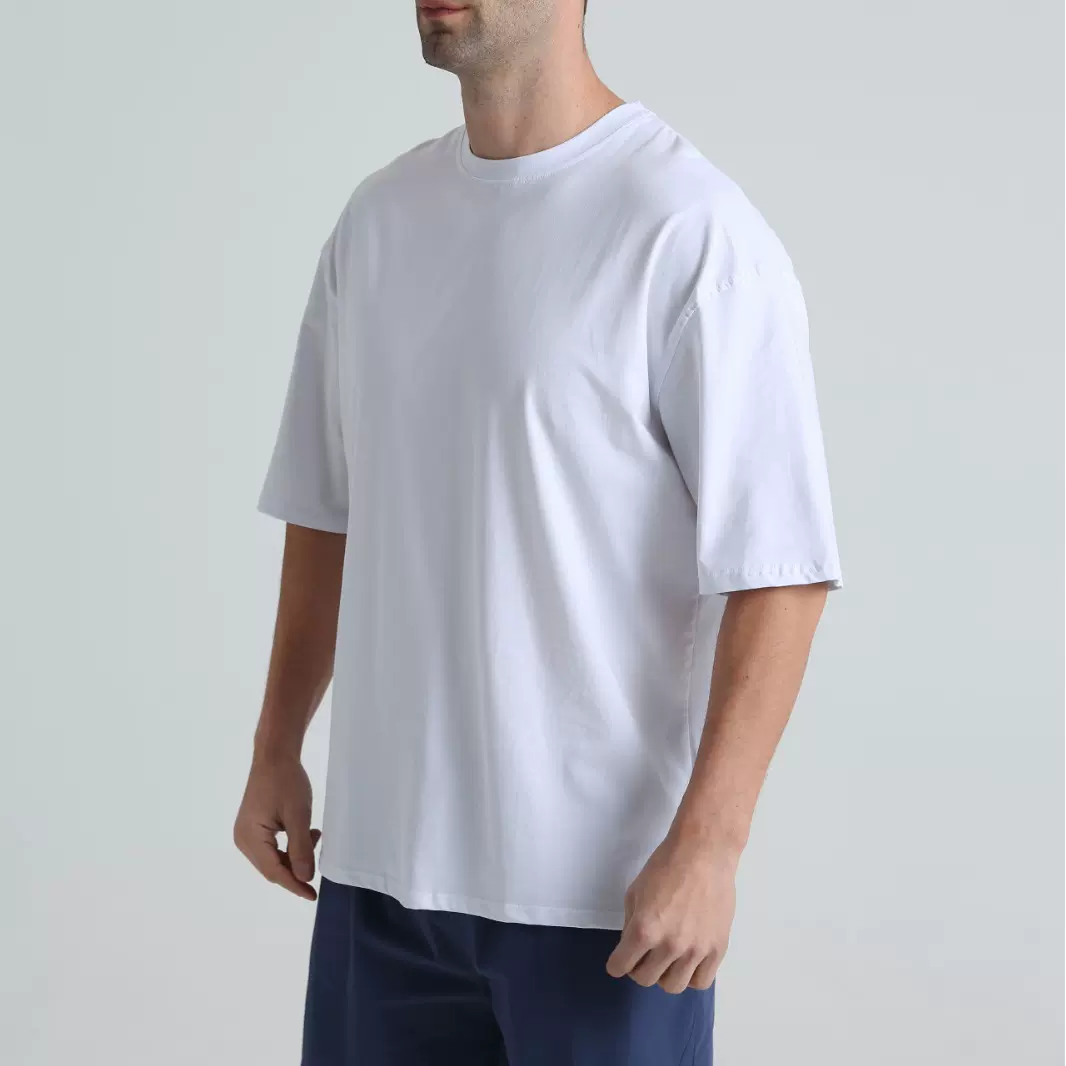 跨境欧美运动休闲T恤男士纯色宽松健身锻炼透气圆领黑色短袖夏季