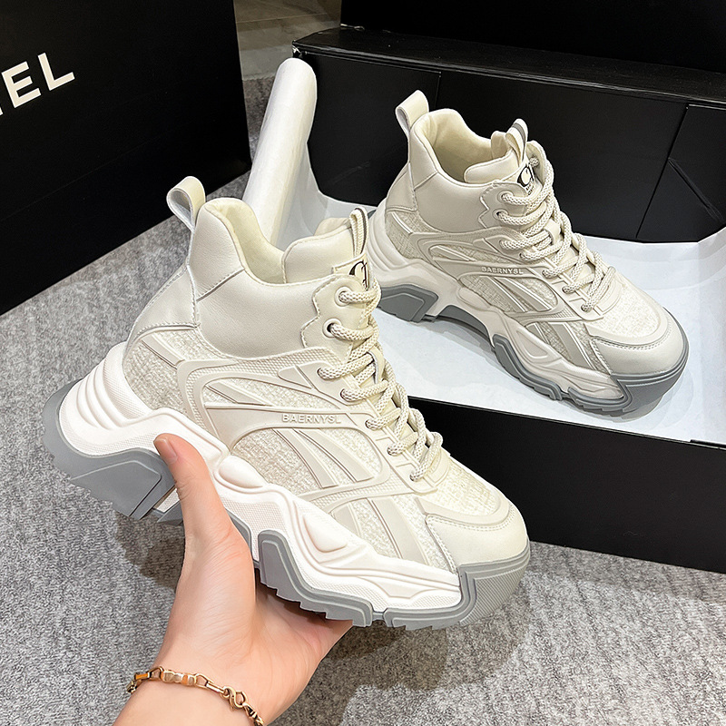 Autumn fashionable white sneakers platform for leisure