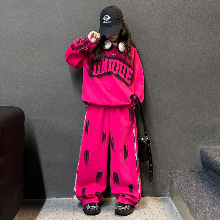 Traje deportivo para niñas 2024 nueva ropa de otoño para niños estilo occidental moda casual traje de dos piezas primavera y otoño niñas celebridades de Internet