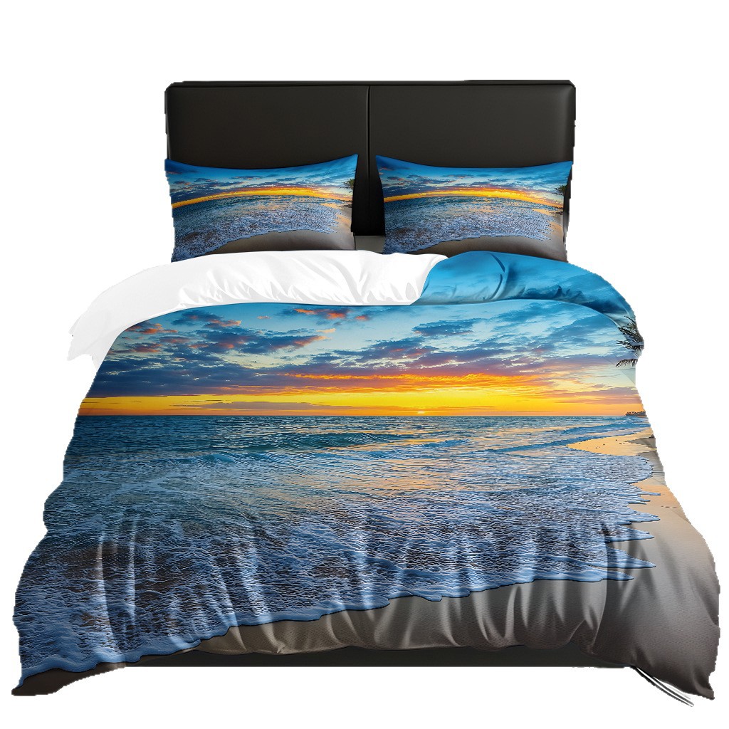 TEMU / JIT transfronterizo textil doméstico mar hermoso paisaje impresión colcha colcha de almohada fuente fábrica para la imagen se puede fijar