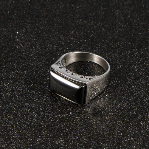 European and American trade new stainless steel men's black zircon large finger index finger ring trendy titanium steel ring SA715