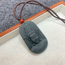 和田玉青玉观音吊坠无事牌双面雕刻描金无事牌挂件玉石玉佩货源批