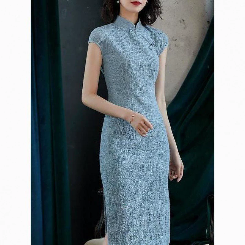 Cheongsam платье в китайском стиле 2024 новый летний ретро национальный стиль большой размер темперамент тонкий и сплошной цвет