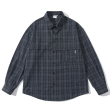 日系cityboy廓形隐藏口袋格纹长袖衬衫男女宽松工装衬衣休闲外套