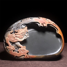 手工孤品原石金晕山水人物歙砚书法书画手刻砚台文房四宝礼品歙砚