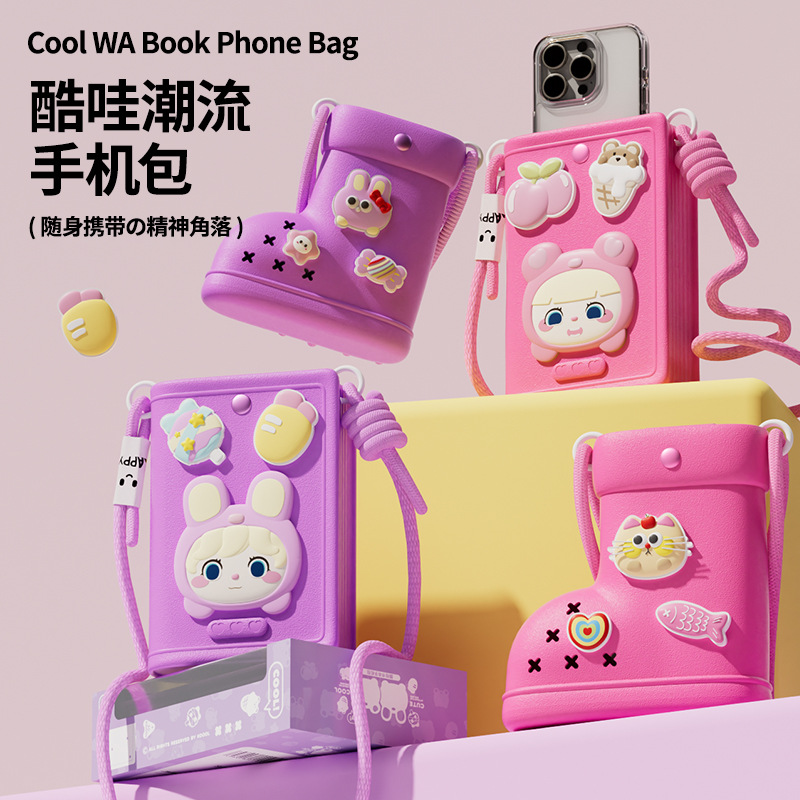 Nuevo bolso de teléfono móvil de silicona de dibujos animados lindo para niños, bolso de almacenamiento a juego, mini bolso de hombro, bolso de mensajero de mano