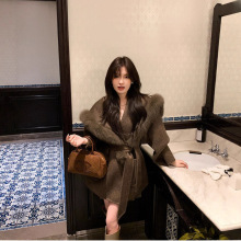 双面羊绒大衣女2025秋冬新款中长款海军领狐狸毛领系带羊毛呢外套