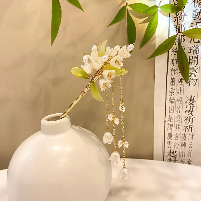 Magnolia pinzas para el cabello estilo antiguo pinzas para el cabello de mujer cheongsam pinzas para el cabello de perlas de metal pinzas para el cabello de jade