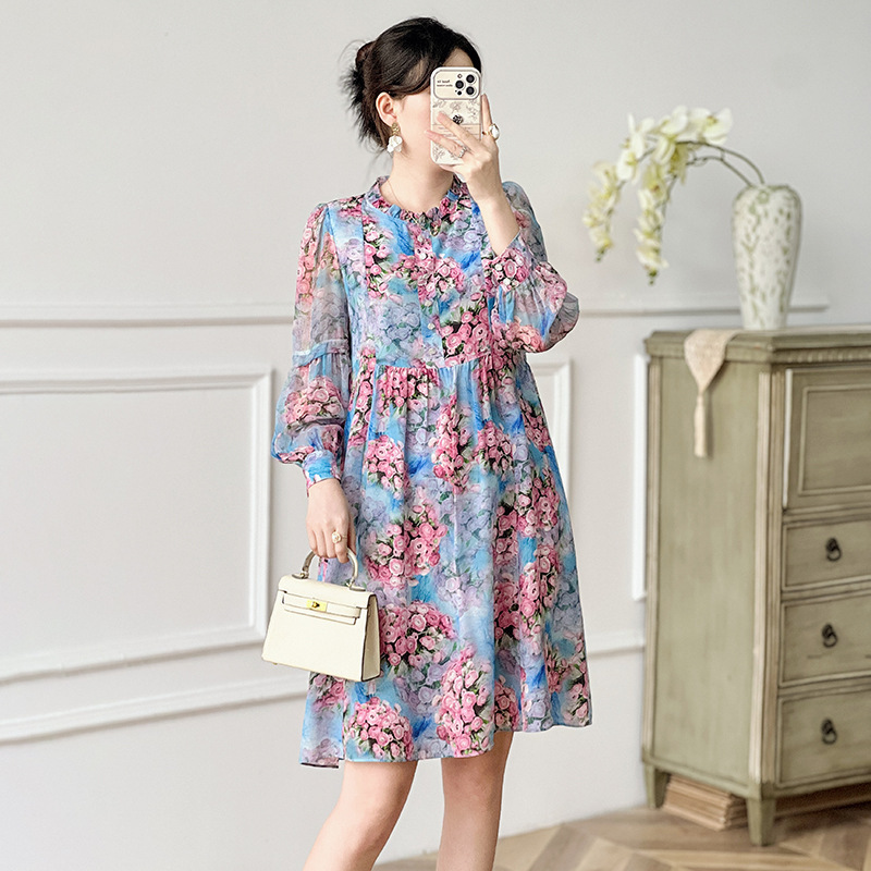 Đầm maxi nữ thắt eo chất lụa tơ tằm mùa xuân hè — 2412207 - Màu tím chi tiết 3