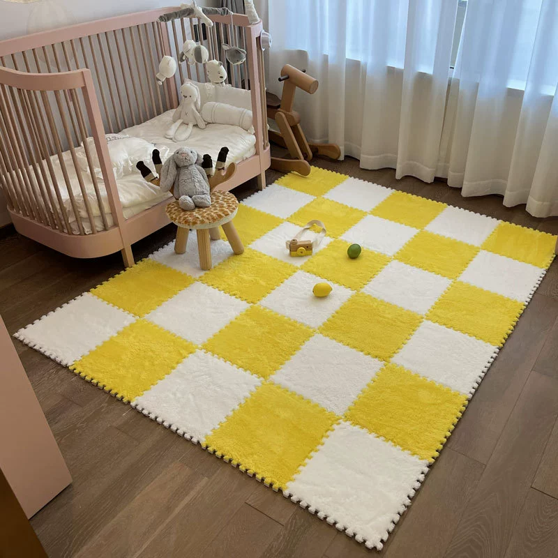 Sub-cut carpet, bedroom bedside blanket, large-area children's foam floor mat, plush, stain-resistant, fully spliced
