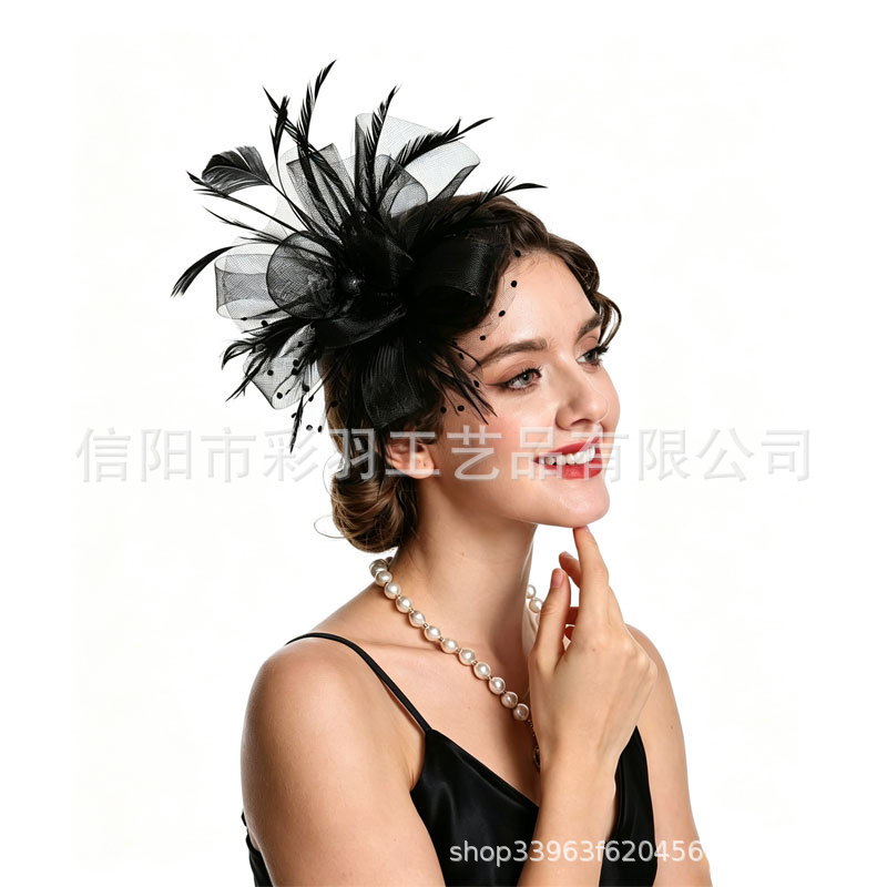 New British retro small top hat with mesh, bridal headpiece, hairpin, headband, women's evening dress accessory
