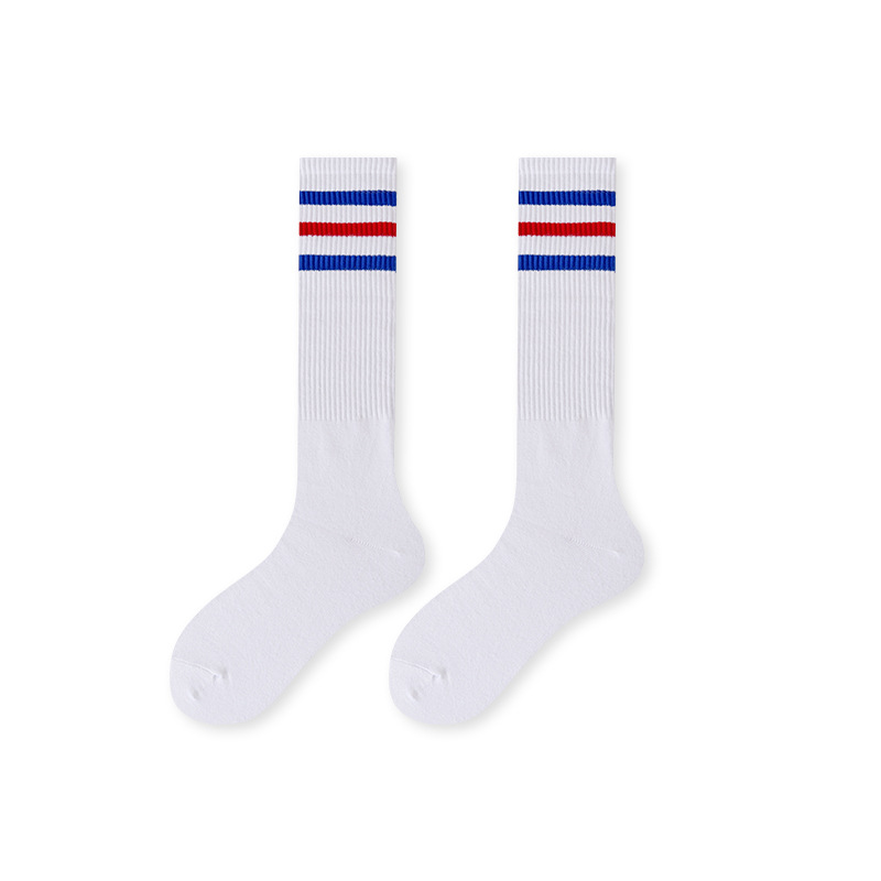 Las mujeres ins moda de estilo japonés a rayas de tres barras de primavera y verano blanco largo JK estilo japonés calcetines hasta la rodilla estudiante
