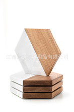 木制品拼石相思木拼接大理石板杯墊套件單個杯墊圓形白色隔熱墊