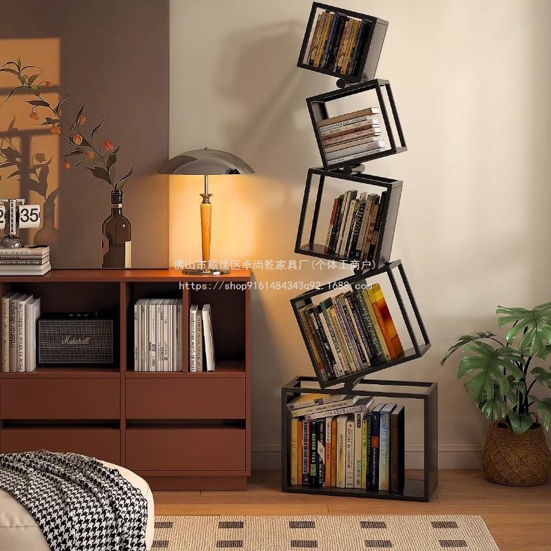 Zhuoshangqian Iron Art Integrated Wall-Mounted Floor Shelf Bookcase Bookshelf Irregular Display Rack Living Room Creative Bookshelf