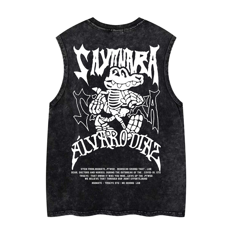 Crocodile T-Shirt Style High Street Sleeveless Trendy Brand Washed Skull Casual Printed Vest for Men Summer Loose Vintage Letter Print
