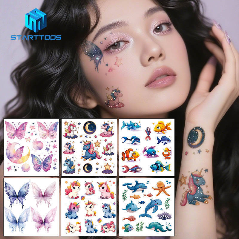 New Glitter Tattoo Stickers, Cute and Beautiful Butterfly Tattoo Stickers, Fine Glitter Temporary Waterproof Eye Tail Stickers, Shiny