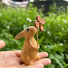 Golden Sandalwood Windmill Rabbit Handhold Ornament Zodiac Desktop Decoration